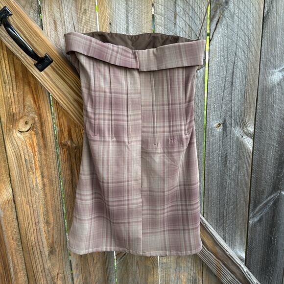 With Jean Chloe Corset Dress Brown Plaid Strapless Small - Picture 3 of 6